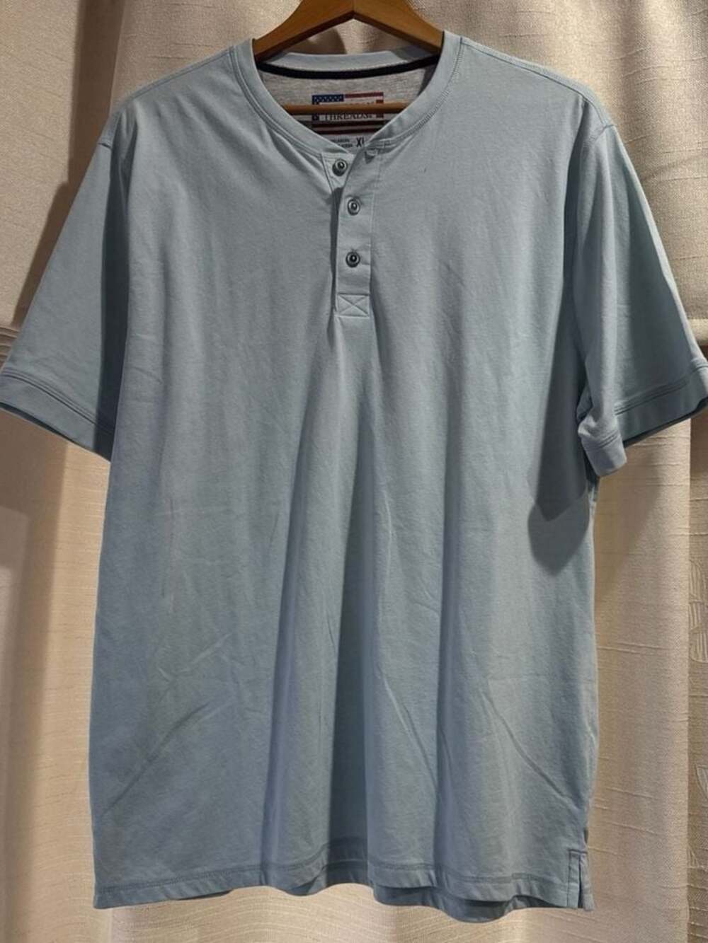 American Threads Light Blue Short Sleeve Henley Shirt Size XL